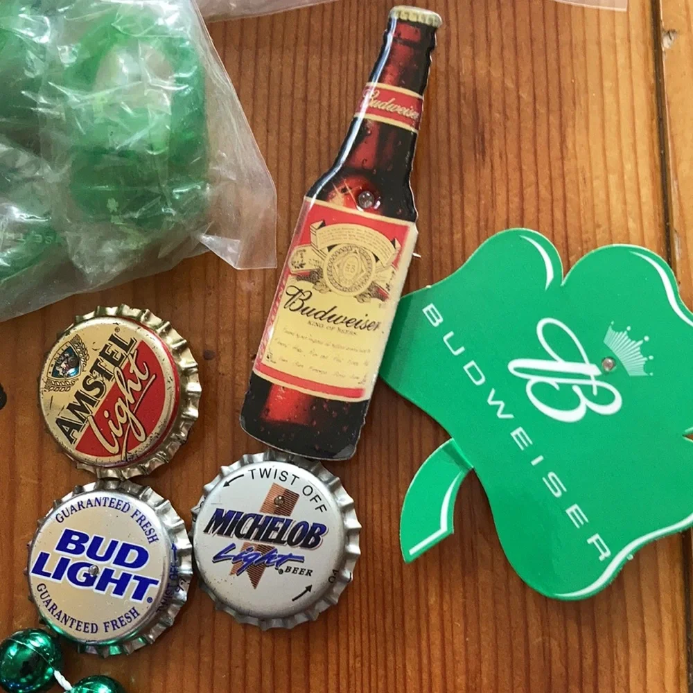 LRG LOT BUDWEISER HEINEKEN GUINESS beer Mardi gra beads pins NECKLACES & more